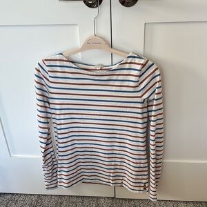 Jcrew  blue, brown and cream striped boat neck top. Size XS